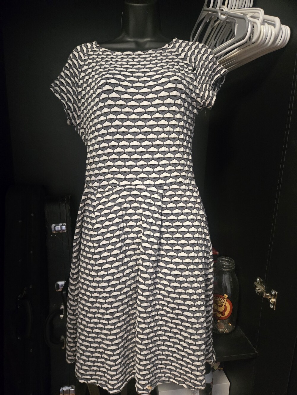 Renee C USA Geometric Textured Knit Cap Sleeve Fit & Flare Dress Grey